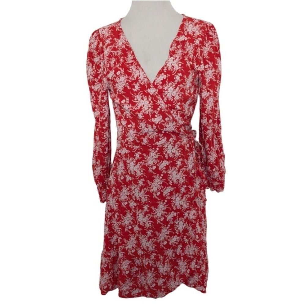 American Eagle Red Floral Wrap Dress Small